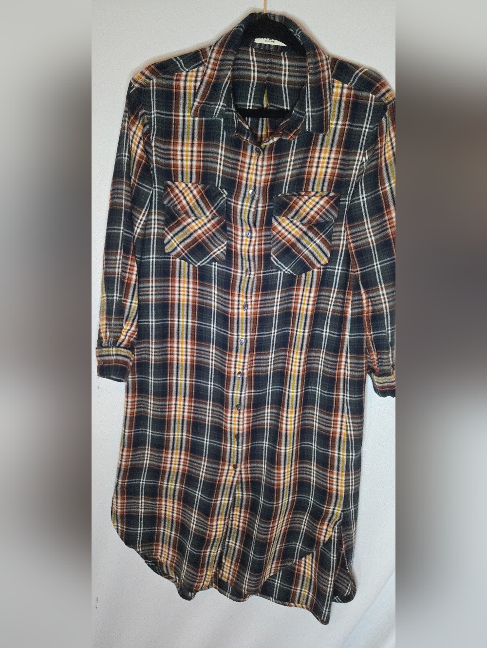 Natural Life Women S Button Front Shirt Dress Green Orange Plaid Cottagecore
